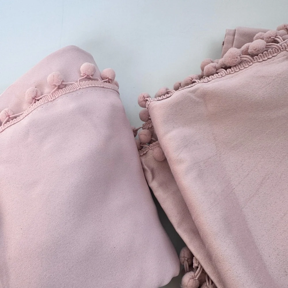 Dusty Pink Pom-Pom Trim Curtains - Stylish Window Drapes